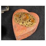 Vintage Trinket Boxes and Decorative Items Lot including Heart-Shaped Box, Enamel Owl Compact, and Butterfly Tin