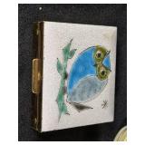 Vintage Trinket Boxes and Decorative Items Lot including Heart-Shaped Box, Enamel Owl Compact, and Butterfly Tin