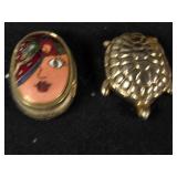 Vintage Trinket Boxes and Decorative Items Lot including Heart-Shaped Box, Enamel Owl Compact, and Butterfly Tin