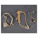 Stone Jewelry Lot including Bird Pendant Necklace, Chain Necklace, and Bolo Tie