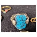 Lot of Jewelry Items Including Turquoise Ring, Necklace, and Brooch