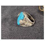 Lot of Jewelry Items Including Turquoise Ring, Necklace, and Brooch