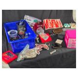 Assorted Household and Decorative Items including Coca-Cola Labels, Crystal Heart Trinket, and Butterfly Hair Clips
