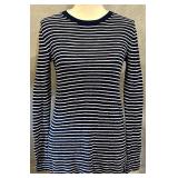 White & Warren Navy Stripe Sweater XS