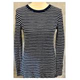 White & Warren Navy Stripe Sweater XS