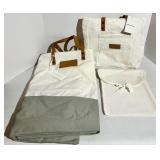 Cozy Earth Canvas Tote Bags with Tan Leather Handles and a soft cream pouch