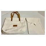 Cozy Earth Canvas Tote Bags with Tan Leather Handles and a soft cream pouch