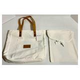 Cozy Earth Canvas Tote Bags with Tan Leather Handles and a soft cream pouch