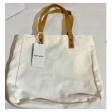 Cozy Earth Canvas Tote Bags with Tan Leather Handles and a soft cream pouch