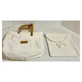 Cozy Earth Canvas Tote Bags with Tan Leather Handles and a soft cream pouch