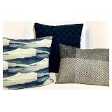 Throw Pillows - 3-Pack - Navy Knit Braided, Mountain Stripe, Geometric Bronze Pattern