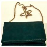 Street Level Purse - Teal Leather with Gold Chain Strap