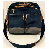 TUMI Navy Nylon Backpack with Tan Leather Trim & Front Zip Pockets