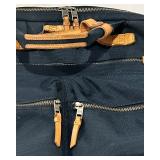 TUMI Navy Nylon Backpack with Tan Leather Trim & Front Zip Pockets