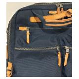 TUMI Navy Nylon Backpack with Tan Leather Trim & Front Zip Pockets