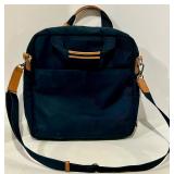 TUMI Navy Nylon Backpack with Tan Leather Trim & Front Zip Pockets