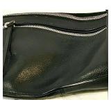 Black Leather Waist Bag - Dual Zipper Compartments & Adjustable Crossbody Strap