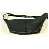 Black Leather Waist Bag - Dual Zipper Compartments & Adjustable Crossbody Strap