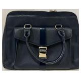Zara Basic Collection Navy Satchel - Textured Faux Leather & Gold Hardware
