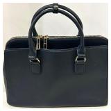 Zara Basic Collection Navy Satchel - Textured Faux Leather & Gold Hardware