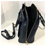 Zara Basic Collection Navy Satchel - Textured Faux Leather & Gold Hardware