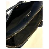 Zara Basic Collection Navy Satchel - Textured Faux Leather & Gold Hardware