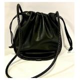 De Vecchi Leather Handbag - Made in Italy - Black Crossbody with Braided Strap