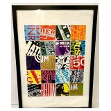 Framed 20-Panel Colorful Typography Collage Artwork