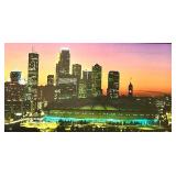 Framed City Skyline Panorama at Sunset & Stadium - Wall Art