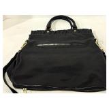 Alexis Hudson Convertible Leather Bag - Expansion Zipper, Dark Purple/Black