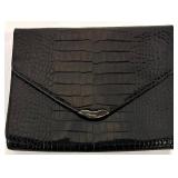 Ralph Lauren Crocodile-Embossed Leather Wallet Clutch - Black
