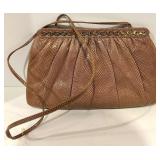 NEW Judith Leiber Brown Snakeskin Evening Clutch With Gem-Trim Gold Frame