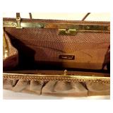 NEW Judith Leiber Brown Snakeskin Evening Clutch With Gem-Trim Gold Frame