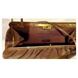 NEW Judith Leiber Brown Snakeskin Evening Clutch With Gem-Trim Gold Frame