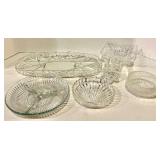 Crystal Glassware Set - Assorted Cut Glass Bowls & Tray
