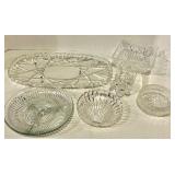 Crystal Glassware Set - Assorted Cut Glass Bowls & Tray