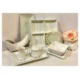 White Ceramic Dinnerware & Decor Set with Gold Accent - Assorted Pieces