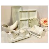 White Ceramic Dinnerware & Decor Set with Gold Accent - Assorted Pieces