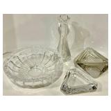 Crystal Glass Centerpiece Bowl & Tall Vase & 2 Geometric Ashtrays