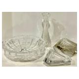 Crystal Glass Centerpiece Bowl & Tall Vase & 2 Geometric Ashtrays