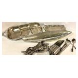 Mikasa Silver-Plate Flatware Set with Grapevine Motif - Serving Tray & Divided Dish