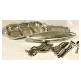 Mikasa Silver-Plate Flatware Set with Grapevine Motif - Serving Tray & Divided Dish