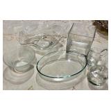 Assorted Clear Glassware Set - Oval Serving Dish & Frosted Nested Bowls & Wave Dish