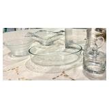 Assorted Clear Glassware Set - Oval Serving Dish & Frosted Nested Bowls & Wave Dish