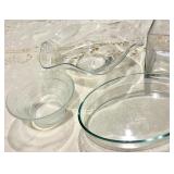 Assorted Clear Glassware Set - Oval Serving Dish & Frosted Nested Bowls & Wave Dish