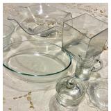 Assorted Clear Glassware Set - Oval Serving Dish & Frosted Nested Bowls & Wave Dish