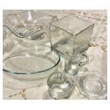 Assorted Clear Glassware Set - Oval Serving Dish & Frosted Nested Bowls & Wave Dish