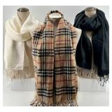 Scarves - White, Plaid & Black (Lot of 3)