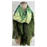 Ultimo Scarf - Beige Knit Scarf & Green Gradient Scarf & Dark Gray/Green Wrap