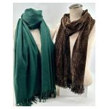 Emerald Green Scarf with Fringe & Brown Scarf